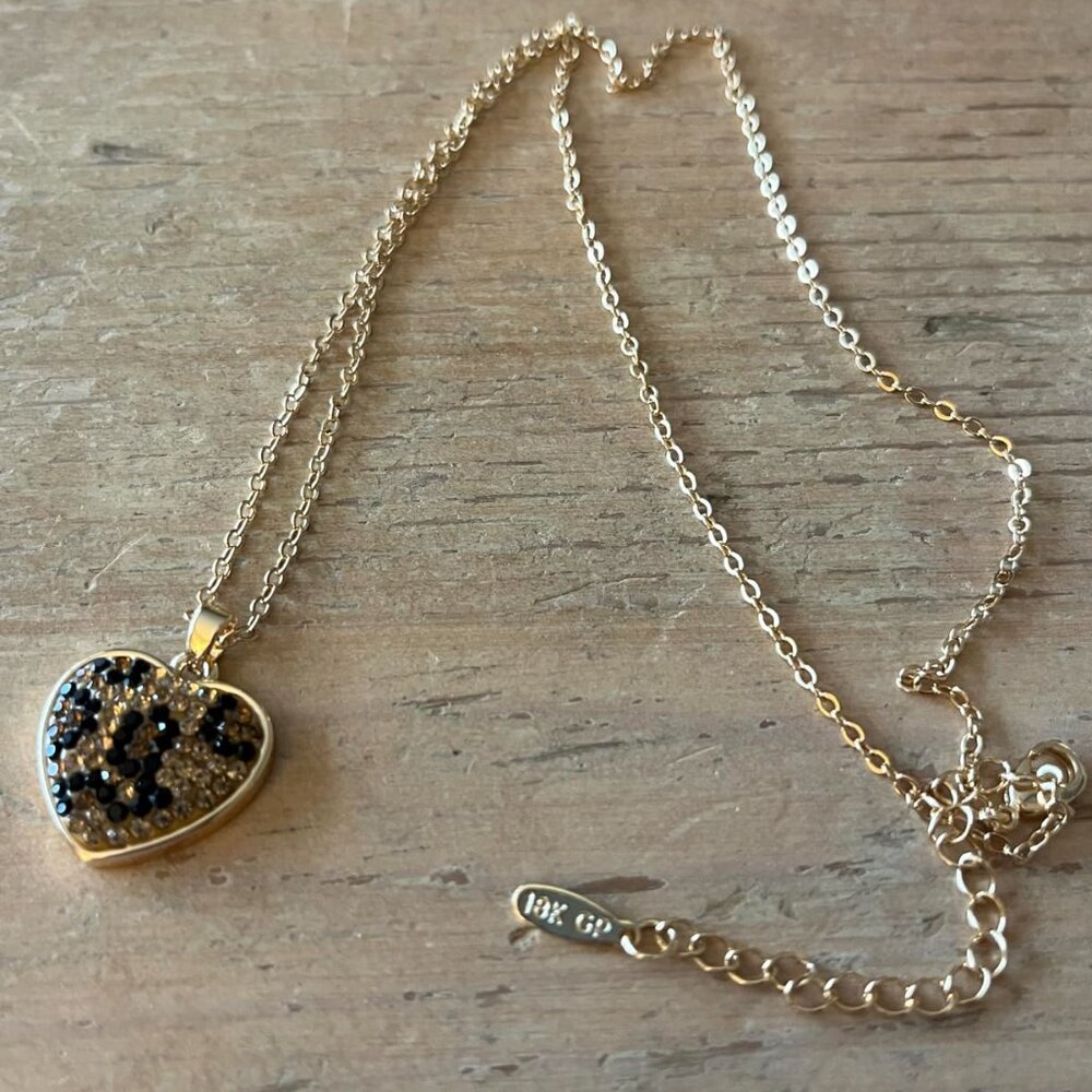 Neiman Marcus 18K Gold Plated Austrian Crystal Leopard Heart Necklace - Picture 2 of 5